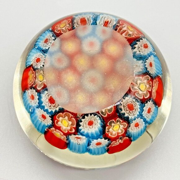 Millefiori Thousand Flowers Glass Paperweight 2 inch Red Blue Floral - Picture 4 of 6